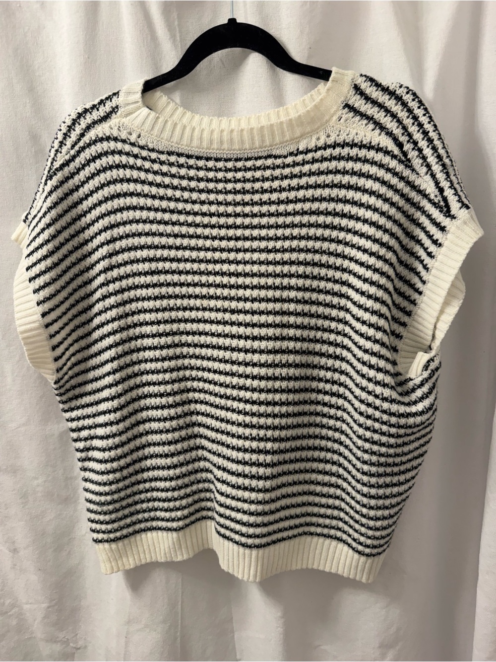 Cream and Black Striped Knit Vest